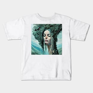 Optical illusion of portrait of pretty young woman and some nature Kids T-Shirt